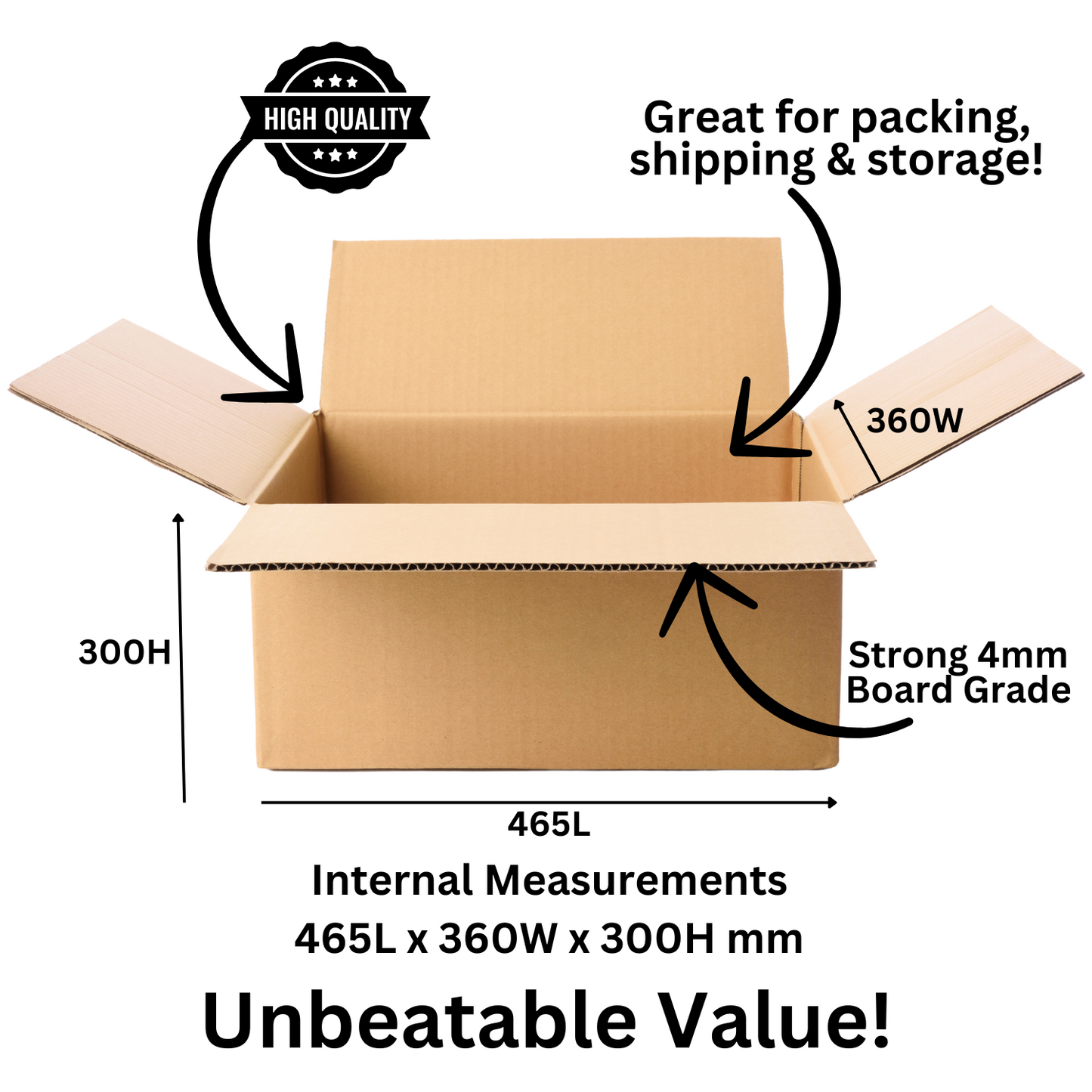 Durable 50L Cardboard Box – Perfect for Storage and Shipping (465 x 360 x 300 mm)